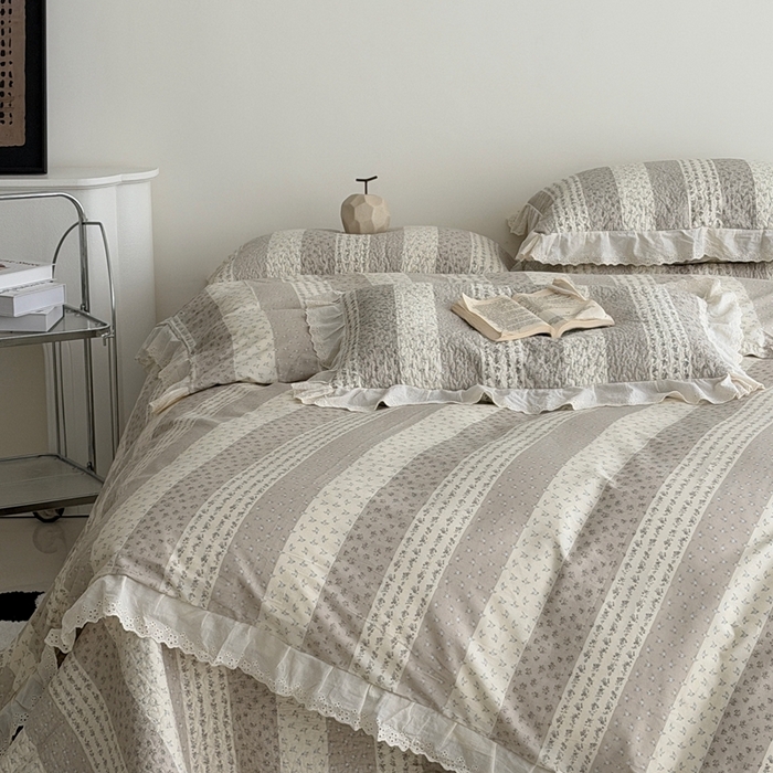 91家纺网 家纺一手货源 找家纺 佰织鑫家居 2025新款全棉法式砂洗棉花床盖款被套四件套思念