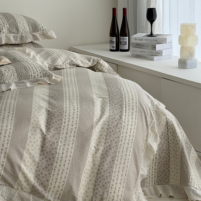 91家纺网 家纺一手货源 找家纺 佰织鑫家居 2025新款全棉法式砂洗棉花床盖款被套四件套思念