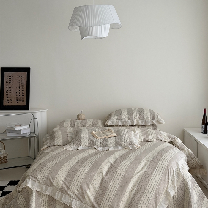 91家纺网 家纺一手货源 找家纺 佰织鑫家居 2025新款全棉法式砂洗棉花床盖款被套四件套思念