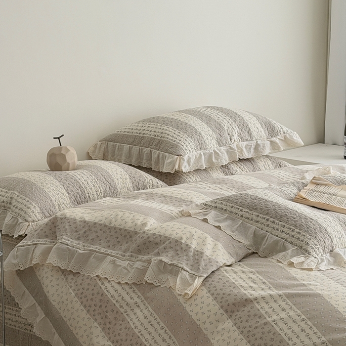 91家纺网 家纺一手货源 找家纺 佰织鑫家居 2025新款全棉法式砂洗棉花床盖款被套四件套思念