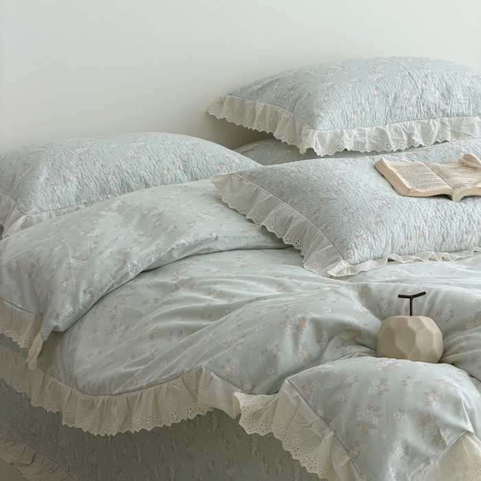 91家纺网 家纺一手货源 找家纺 佰织鑫家居 2025新款全棉法式砂洗棉花床盖款被套四件套岁月静好