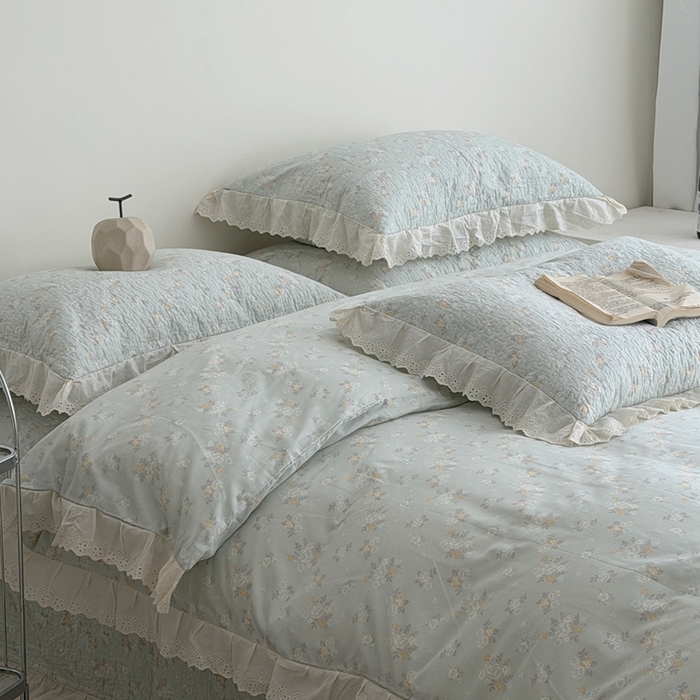 91家纺网 家纺一手货源 找家纺 佰织鑫家居 2025新款全棉法式砂洗棉花床盖款被套四件套岁月静好