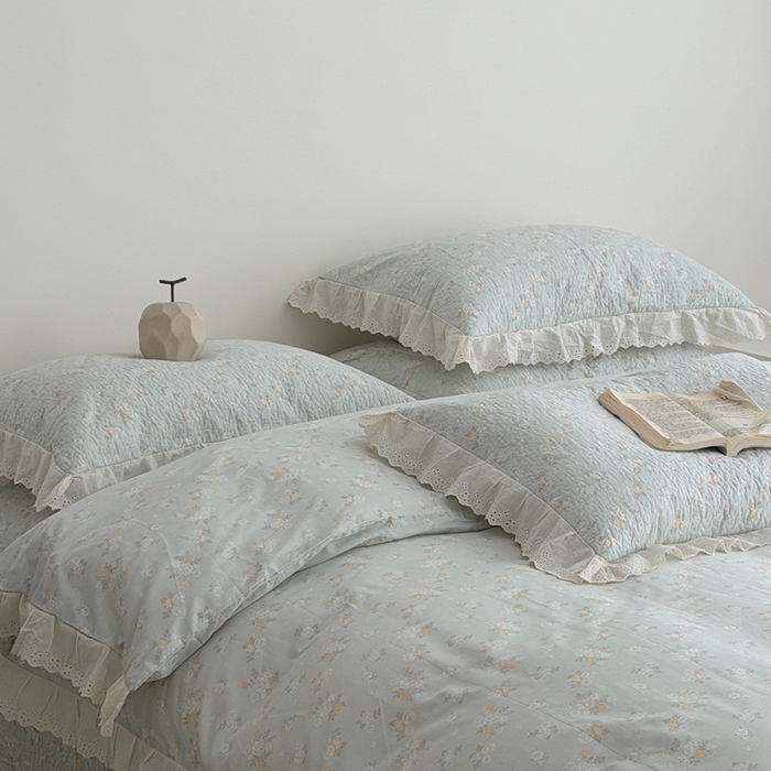 91家纺网 家纺一手货源 找家纺 佰织鑫家居 2025新款全棉法式砂洗棉花床盖款被套四件套岁月静好