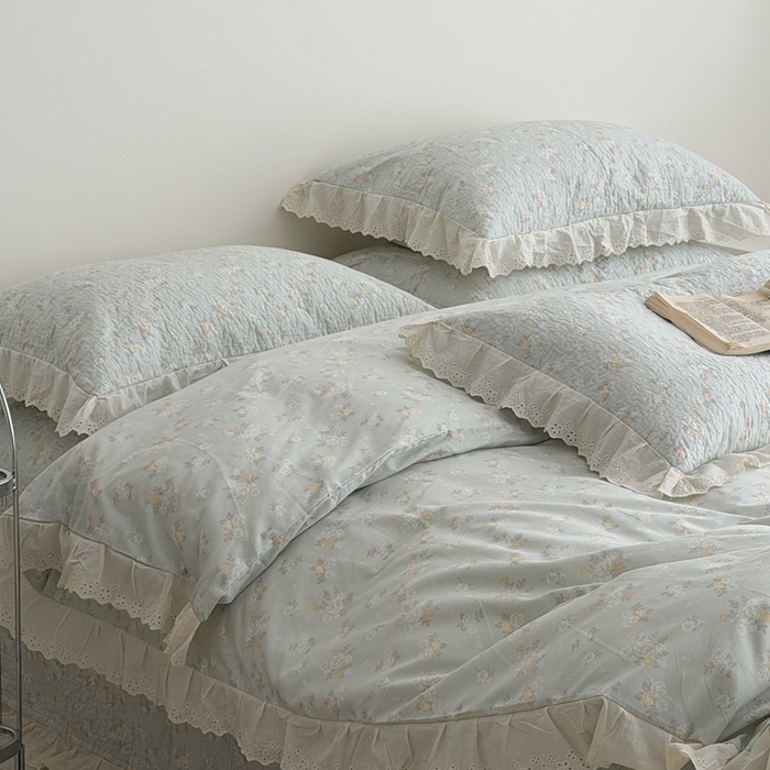 91家纺网 家纺一手货源 找家纺 佰织鑫家居 2025新款全棉法式砂洗棉花床盖款被套四件套岁月静好