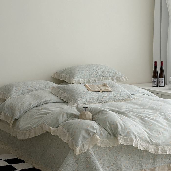 91家纺网 家纺一手货源 找家纺 佰织鑫家居 2025新款全棉法式砂洗棉花床盖款被套四件套岁月静好