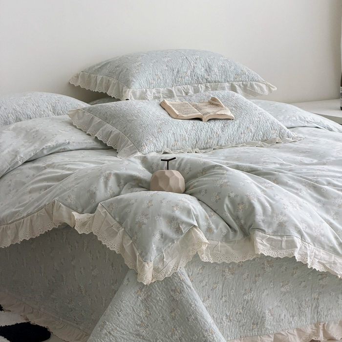 91家纺网 家纺一手货源 找家纺 佰织鑫家居 2025新款全棉法式砂洗棉花床盖款被套四件套岁月静好