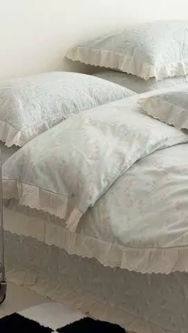 91家纺网 家纺一手货源 找家纺 佰织鑫家居 2025新款全棉法式砂洗棉花床盖款被套四件套岁月静好