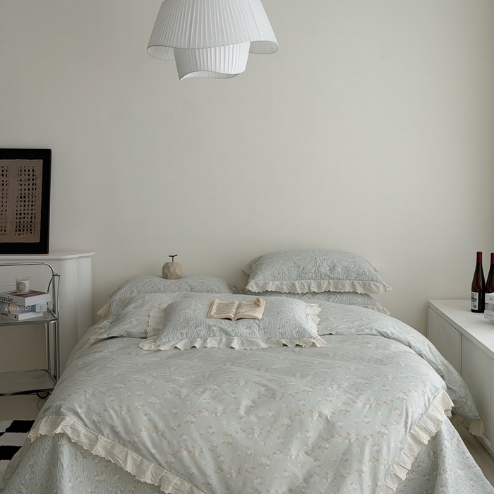 佰织鑫家居 2025新款全棉法式砂洗棉花床盖款被套四件套岁月静好