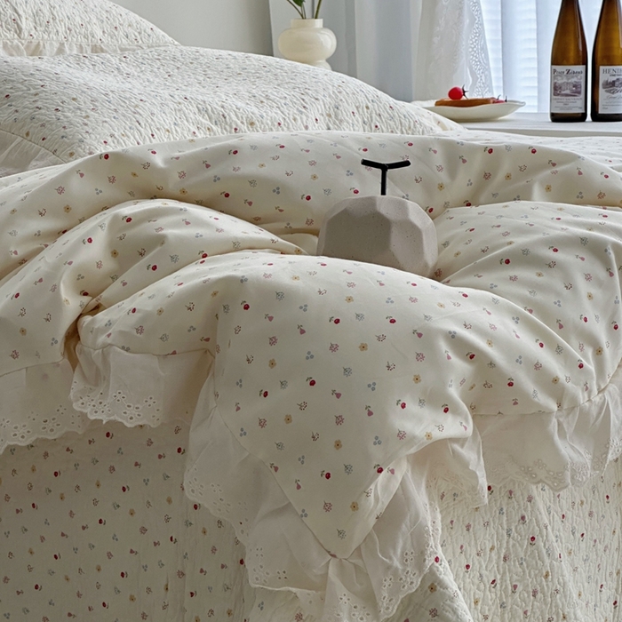 91家纺网 家纺一手货源 找家纺 佰织鑫家居 2025新款全棉法式砂洗棉花床盖款被套四件套小花