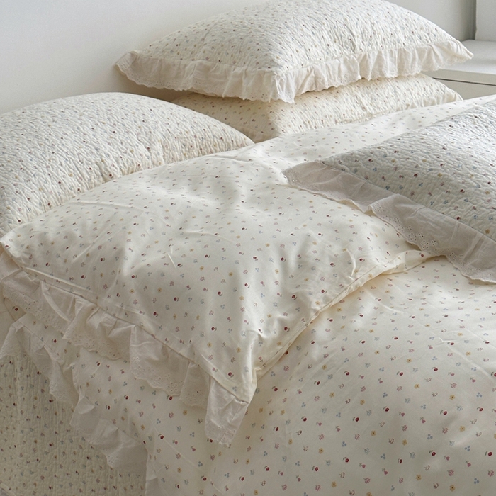 91家纺网 家纺一手货源 找家纺 佰织鑫家居 2025新款全棉法式砂洗棉花床盖款被套四件套小花