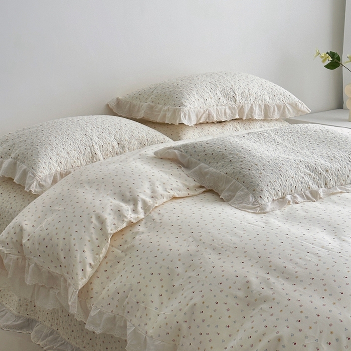 91家纺网 家纺一手货源 找家纺 佰织鑫家居 2025新款全棉法式砂洗棉花床盖款被套四件套小花