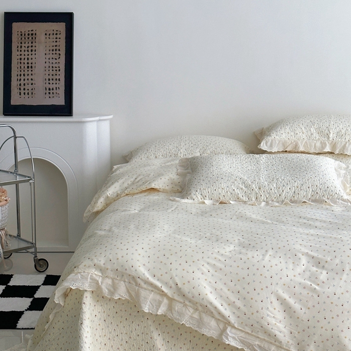 91家纺网 家纺一手货源 找家纺 佰织鑫家居 2025新款全棉法式砂洗棉花床盖款被套四件套小花