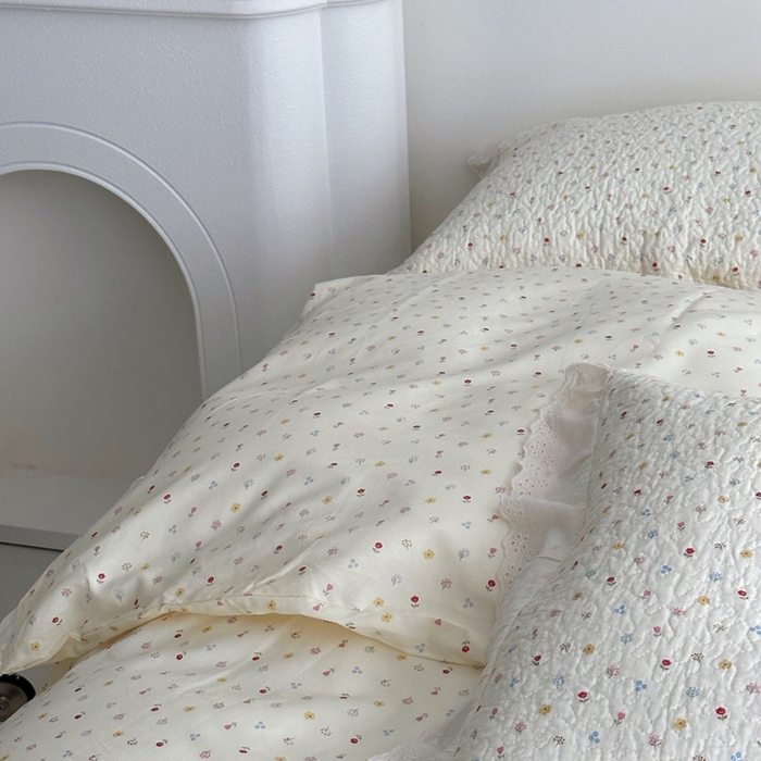 91家纺网 家纺一手货源 找家纺 佰织鑫家居 2025新款全棉法式砂洗棉花床盖款被套四件套小花