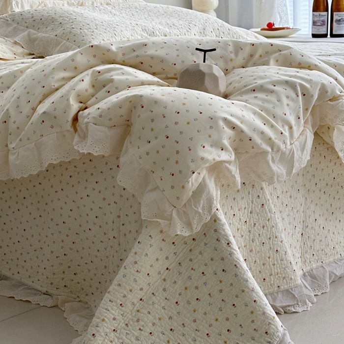 91家纺网 家纺一手货源 找家纺 佰织鑫家居 2025新款全棉法式砂洗棉花床盖款被套四件套小花