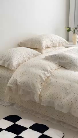 91家纺网 家纺一手货源 找家纺 佰织鑫家居 2025新款全棉法式砂洗棉花床盖款被套四件套小花