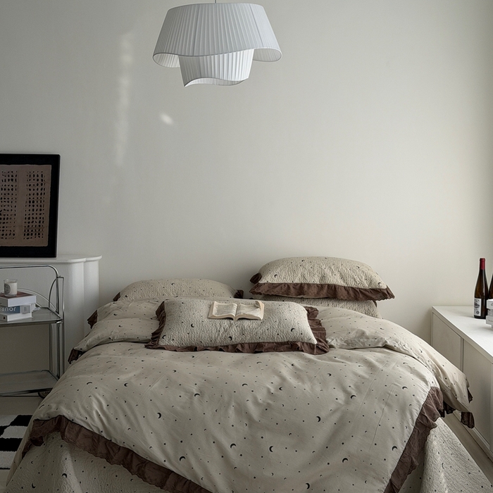 佰织鑫家居 2025新款全棉法式砂洗棉花床盖款被套四件套星星月亮