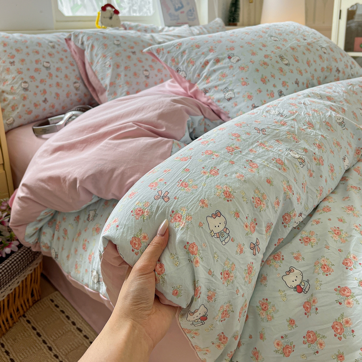 91家纺网 家纺一手货源 找家纺 （总）凯洛奇 2026新款A类仿棉四件套古法水洗棉小清新印花四件套单被套系列