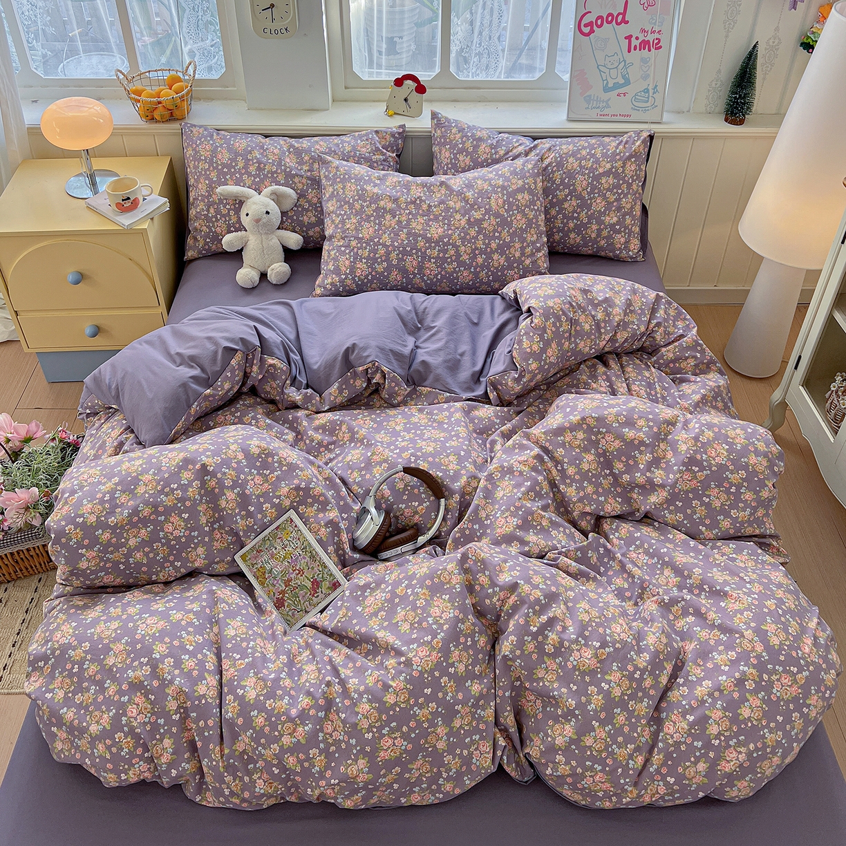 91家纺网 家纺一手货源 找家纺 凯洛奇 2026新款A类仿棉四件套古法水洗棉小清新印花四件套单被套系列 冬日恋歌