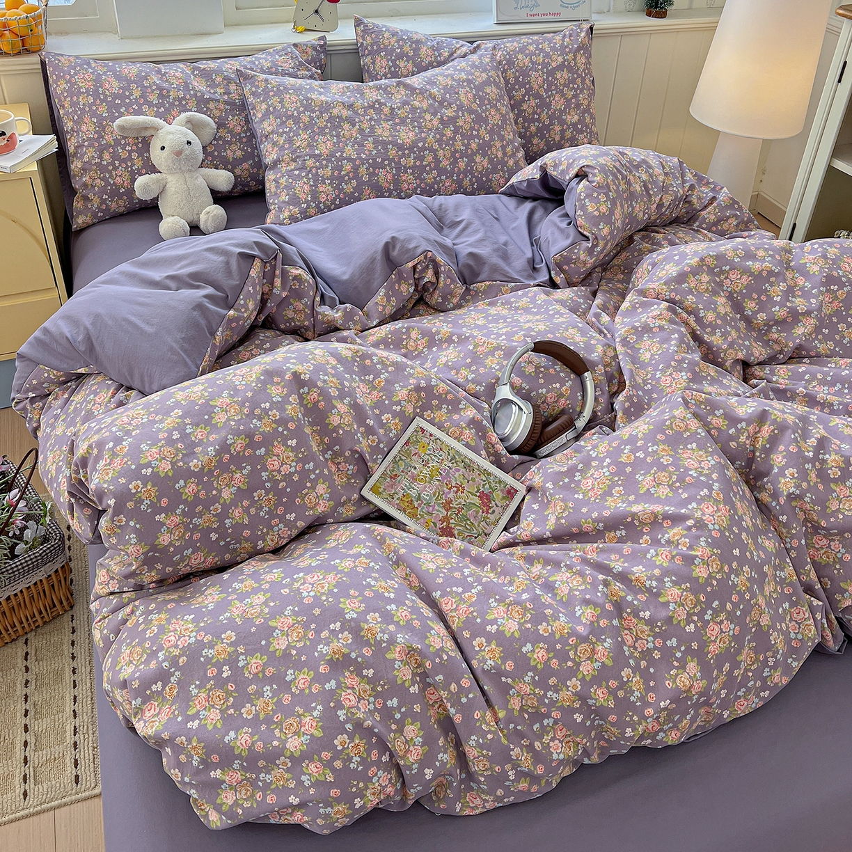 91家纺网 家纺一手货源 找家纺 凯洛奇 2026新款A类仿棉四件套古法水洗棉小清新印花四件套单被套系列 冬日恋歌