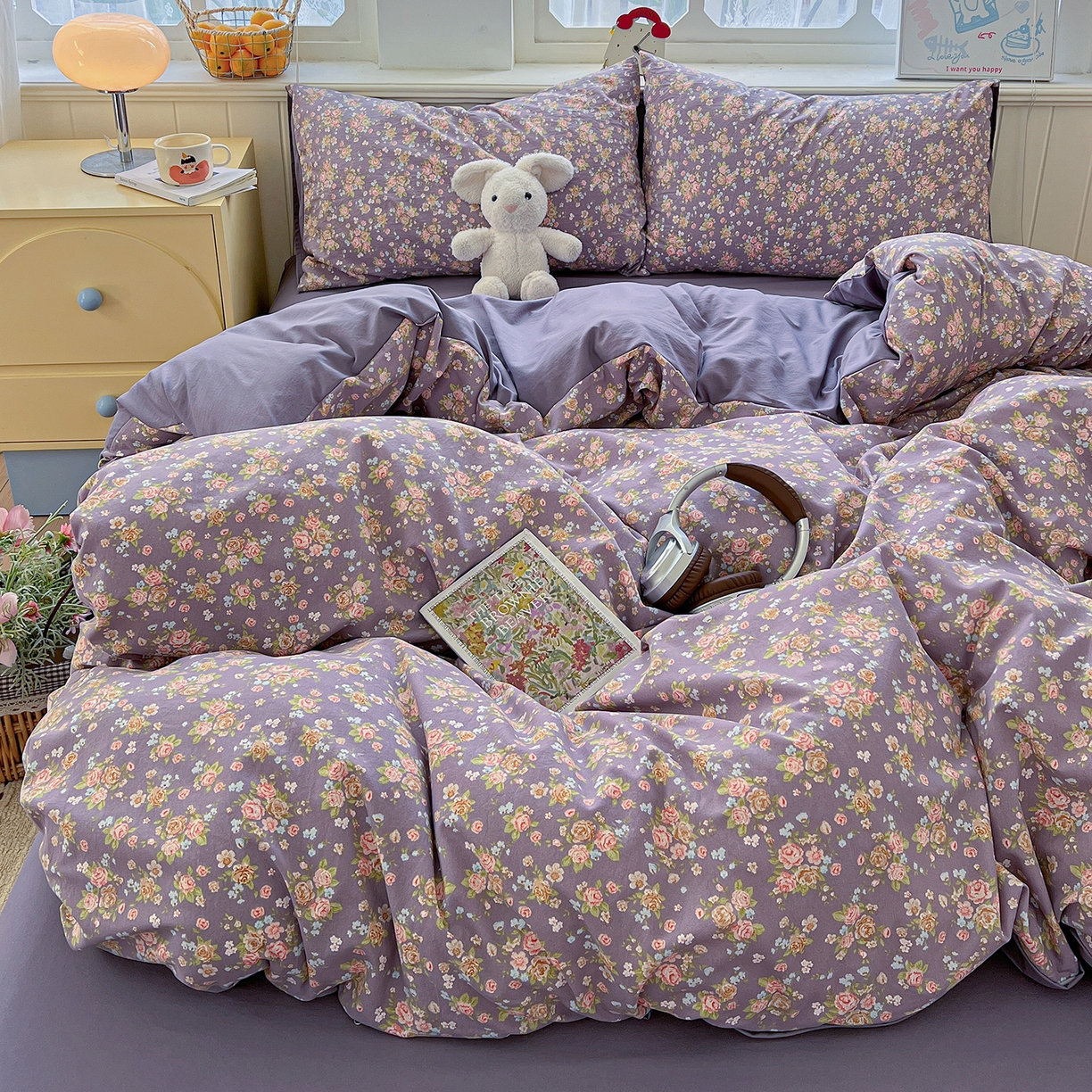 91家纺网 家纺一手货源 找家纺 凯洛奇 2026新款A类仿棉四件套古法水洗棉小清新印花四件套单被套系列 冬日恋歌