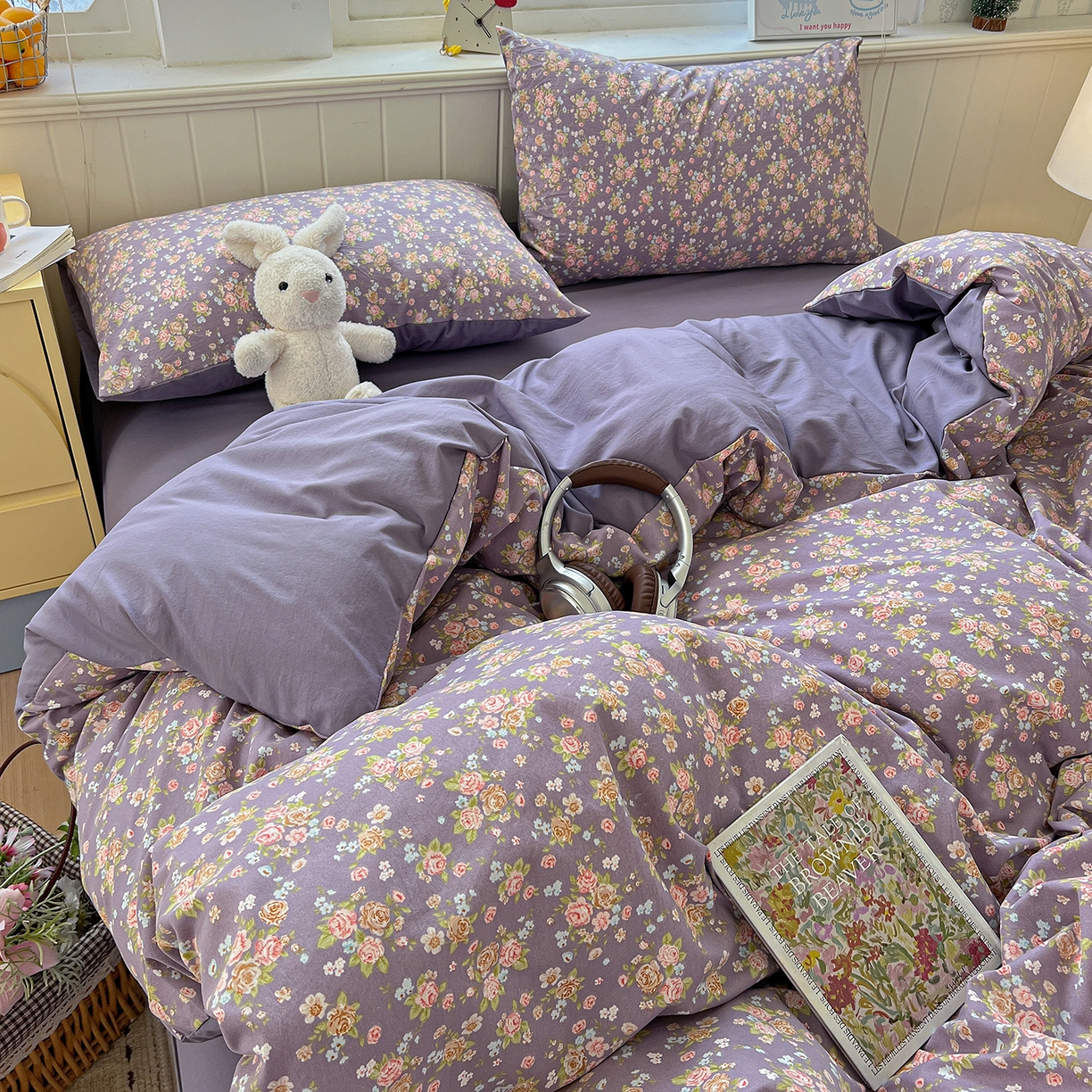 91家纺网 家纺一手货源 找家纺 凯洛奇 2026新款A类仿棉四件套古法水洗棉小清新印花四件套单被套系列 冬日恋歌