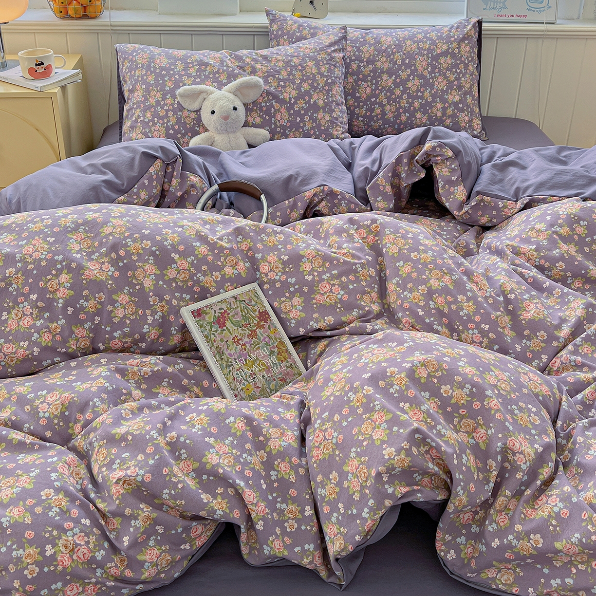 91家纺网 家纺一手货源 找家纺 凯洛奇 2026新款A类仿棉四件套古法水洗棉小清新印花四件套单被套系列 冬日恋歌