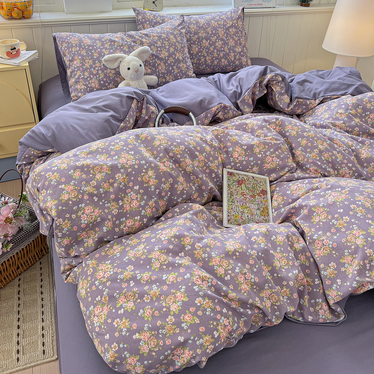 91家纺网 家纺一手货源 找家纺 凯洛奇 2026新款A类仿棉四件套古法水洗棉小清新印花四件套单被套系列 冬日恋歌