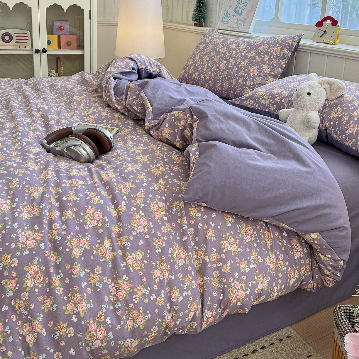 91家纺网 家纺一手货源 找家纺 凯洛奇 2026新款A类仿棉四件套古法水洗棉小清新印花四件套单被套系列 冬日恋歌