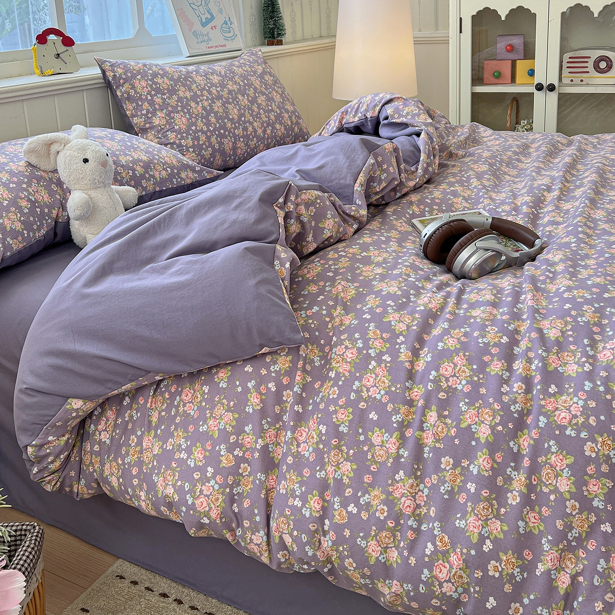 91家纺网 家纺一手货源 找家纺 凯洛奇 2026新款A类仿棉四件套古法水洗棉小清新印花四件套单被套系列 冬日恋歌