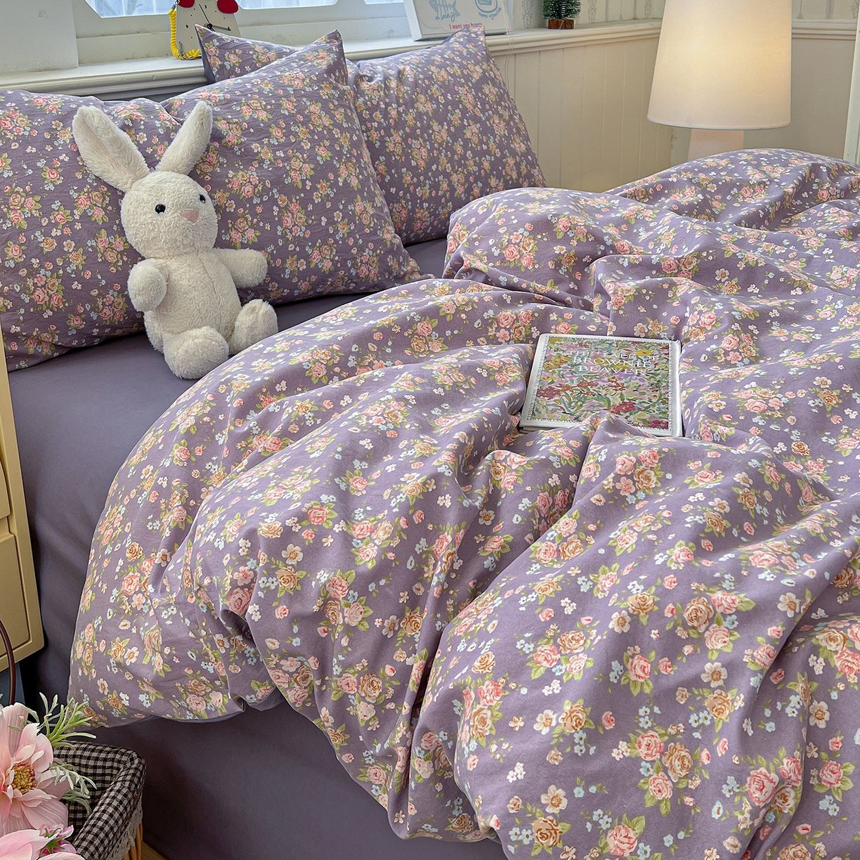 91家纺网 家纺一手货源 找家纺 凯洛奇 2026新款A类仿棉四件套古法水洗棉小清新印花四件套单被套系列 冬日恋歌