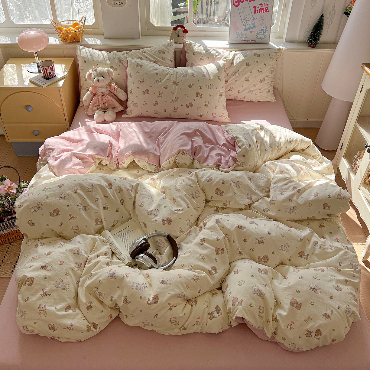 91家纺网 家纺一手货源 找家纺 凯洛奇 2026新款A类仿棉四件套古法水洗棉小清新印花四件套单被套系列 班尼狗