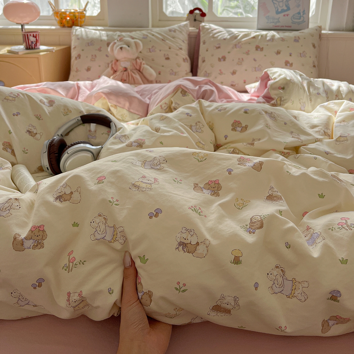 91家纺网 家纺一手货源 找家纺 凯洛奇 2026新款A类仿棉四件套古法水洗棉小清新印花四件套单被套系列 班尼狗