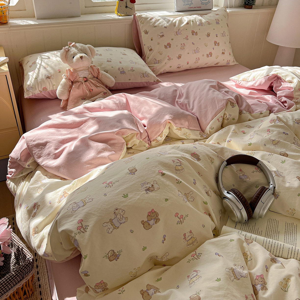 91家纺网 家纺一手货源 找家纺 凯洛奇 2026新款A类仿棉四件套古法水洗棉小清新印花四件套单被套系列 班尼狗