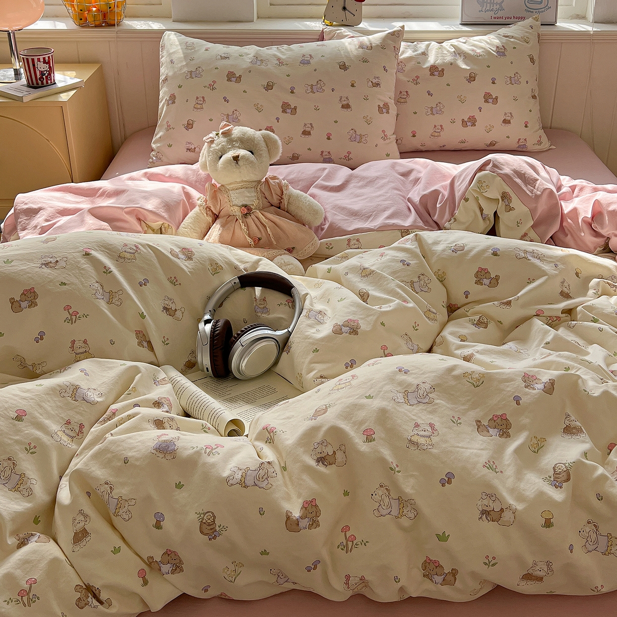 91家纺网 家纺一手货源 找家纺 凯洛奇 2026新款A类仿棉四件套古法水洗棉小清新印花四件套单被套系列 班尼狗