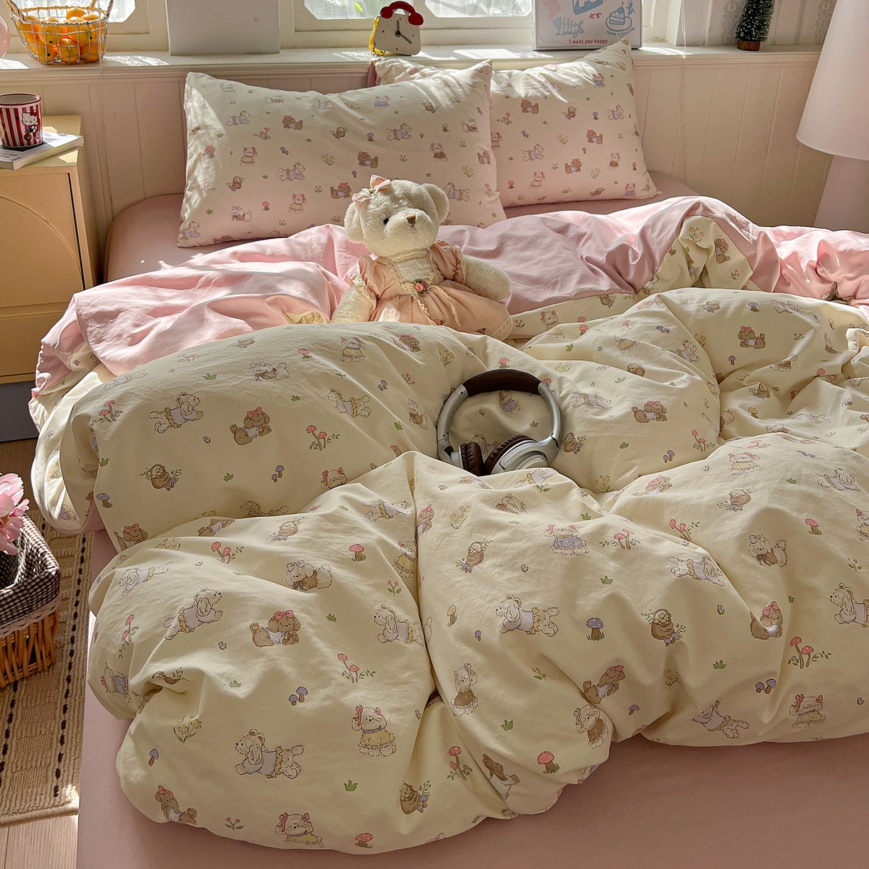 91家纺网 家纺一手货源 找家纺 凯洛奇 2026新款A类仿棉四件套古法水洗棉小清新印花四件套单被套系列 班尼狗