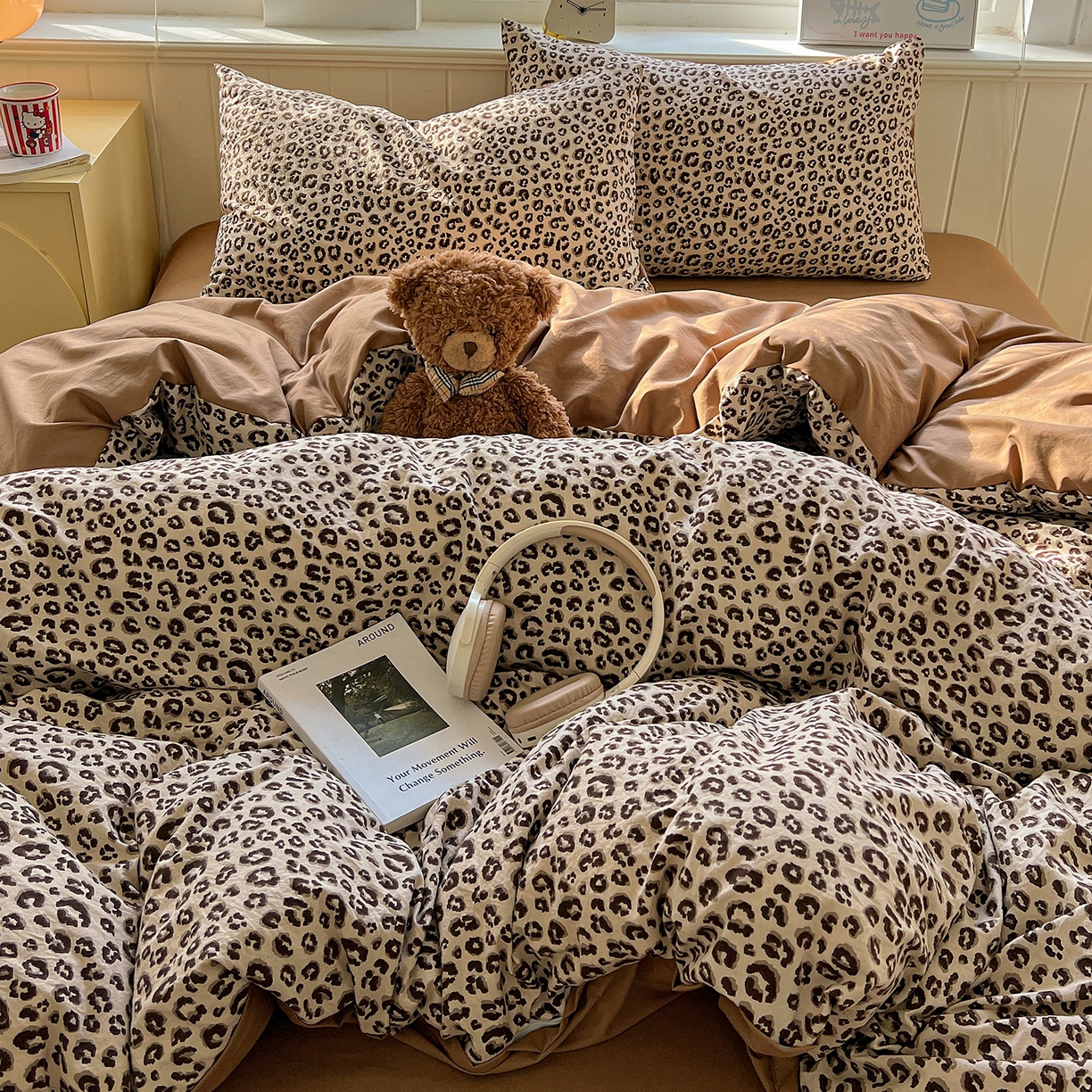 91家纺网 家纺一手货源 找家纺 凯洛奇 2026新款A类仿棉四件套古法水洗棉小清新印花四件套单被套系列 豹纹