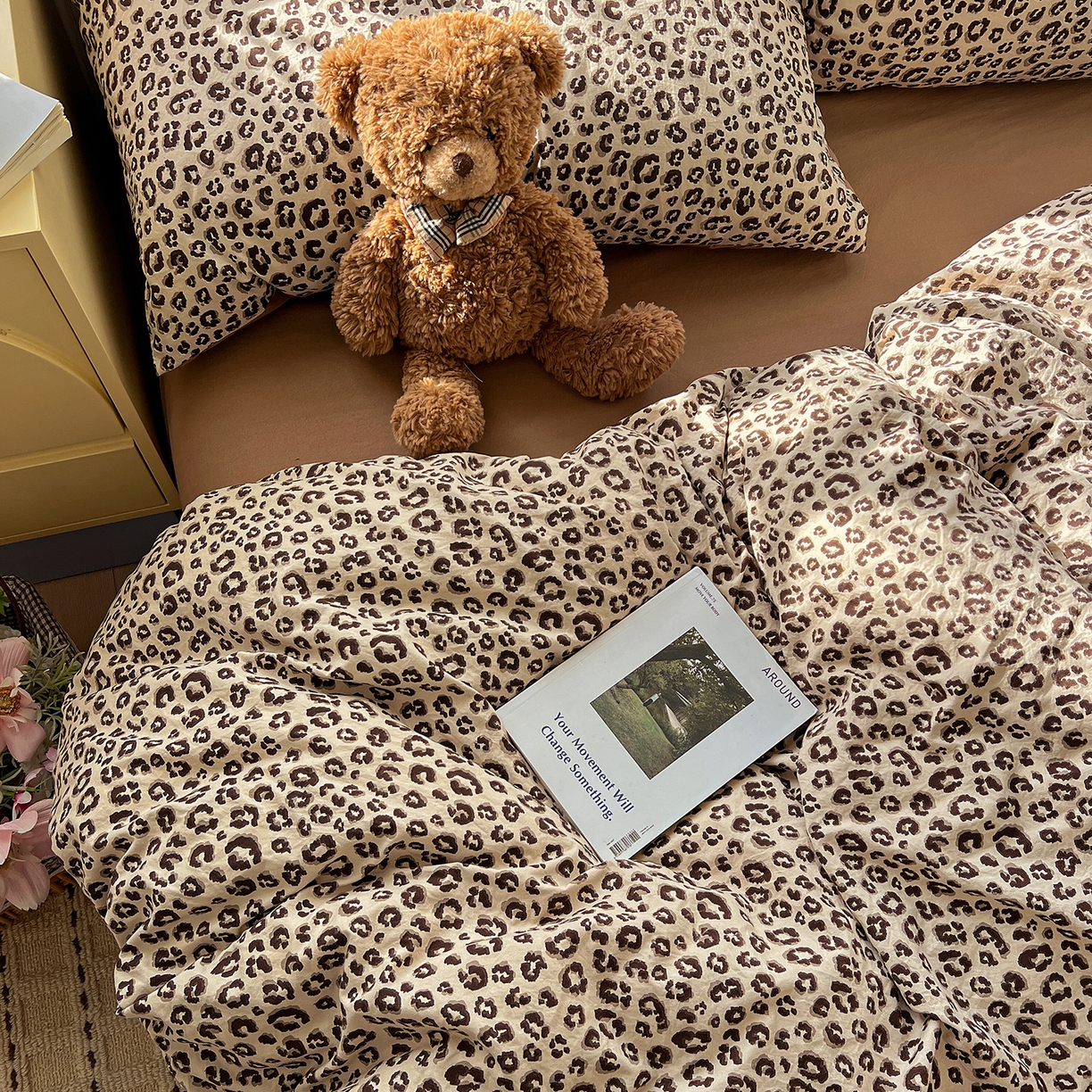 91家纺网 家纺一手货源 找家纺 凯洛奇 2026新款A类仿棉四件套古法水洗棉小清新印花四件套单被套系列 豹纹