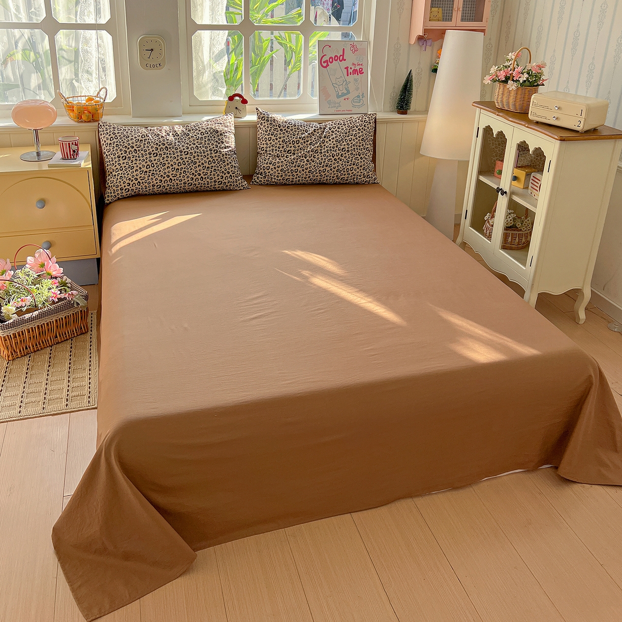 91家纺网 家纺一手货源 找家纺 凯洛奇 2026新款A类仿棉四件套古法水洗棉小清新印花四件套单被套系列 豹纹