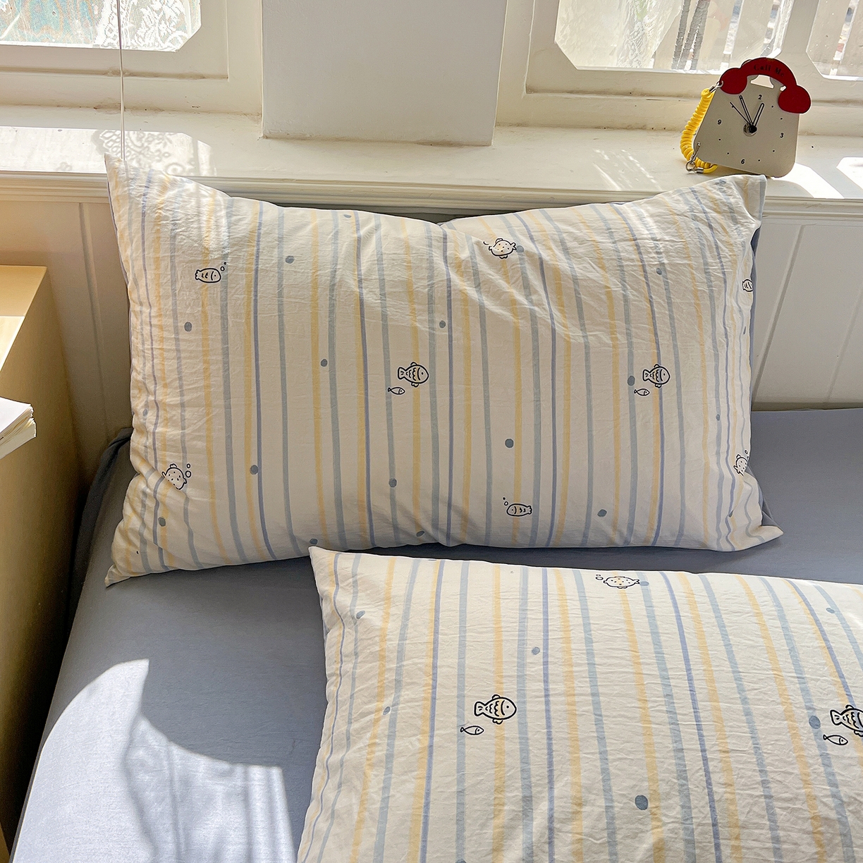 91家纺网 家纺一手货源 找家纺 凯洛奇 2026新款A类仿棉四件套古法水洗棉小清新印花四件套单被套系列 畅游海洋