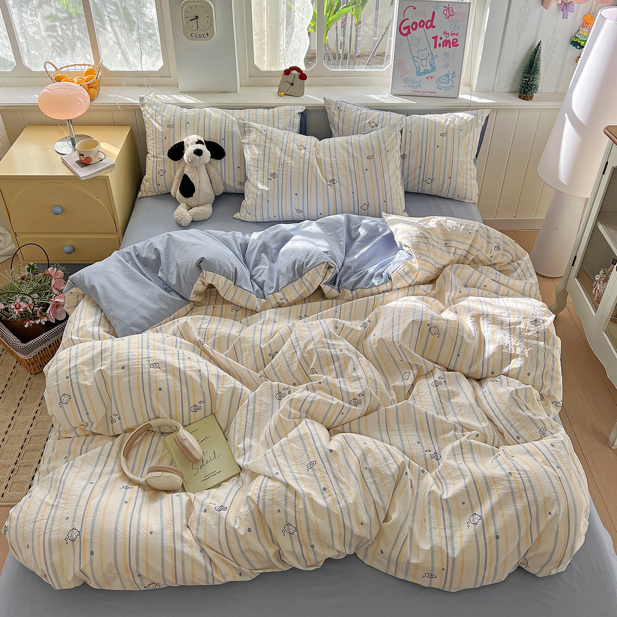 91家纺网 家纺一手货源 找家纺 凯洛奇 2026新款A类仿棉四件套古法水洗棉小清新印花四件套单被套系列 畅游海洋