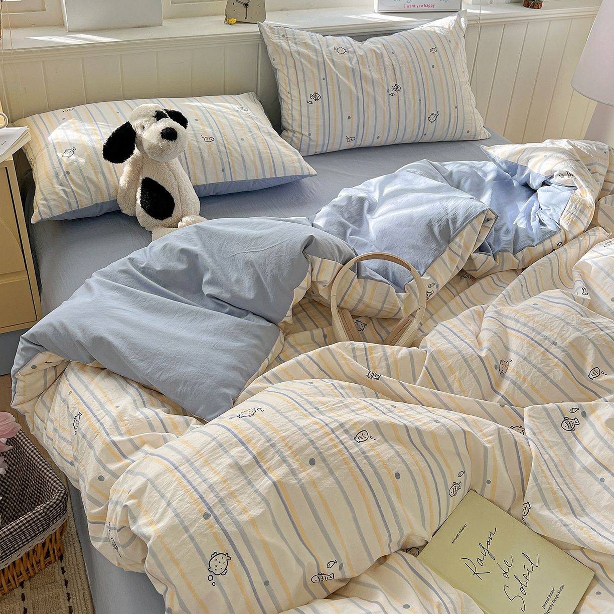 91家纺网 家纺一手货源 找家纺 凯洛奇 2026新款A类仿棉四件套古法水洗棉小清新印花四件套单被套系列 畅游海洋