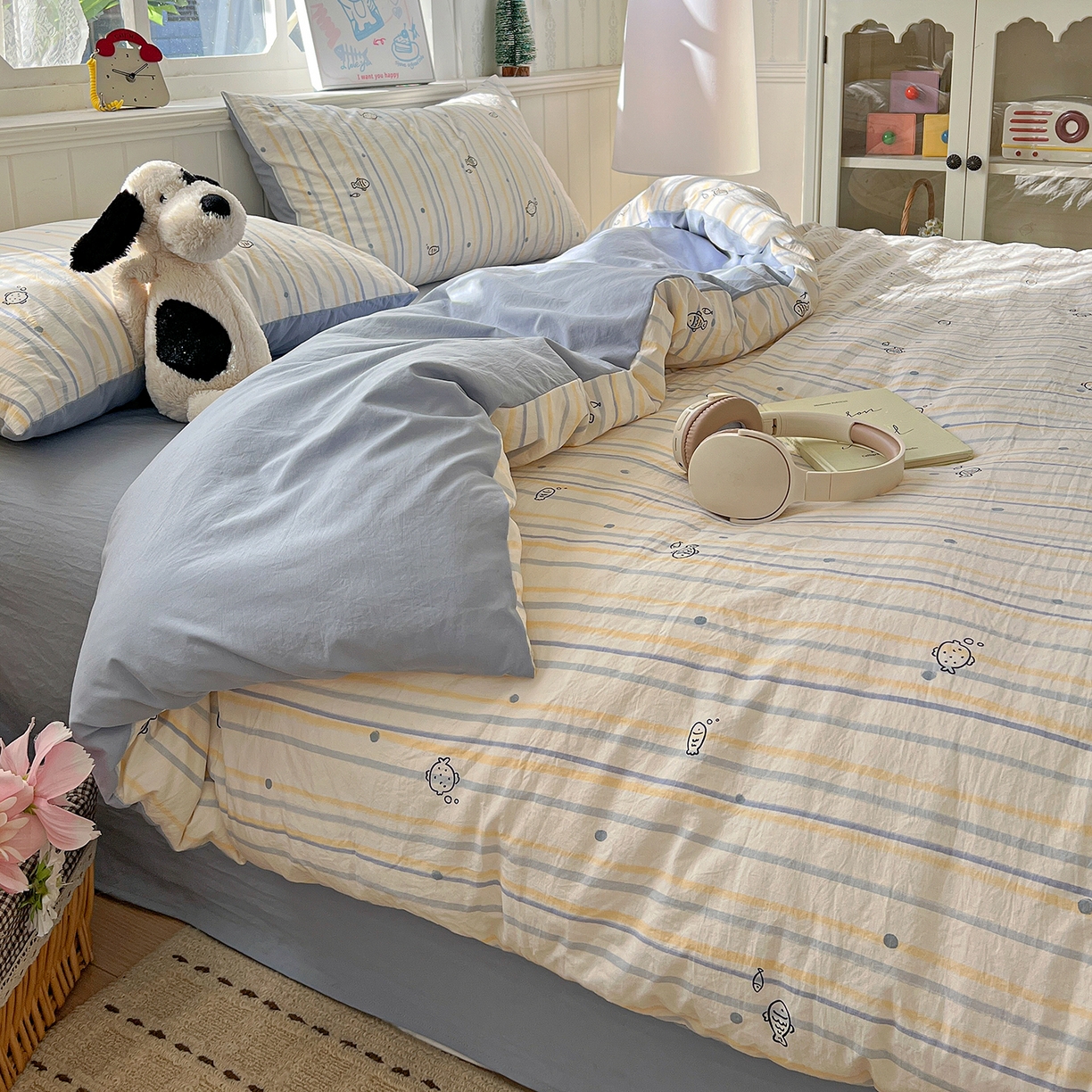 91家纺网 家纺一手货源 找家纺 凯洛奇 2026新款A类仿棉四件套古法水洗棉小清新印花四件套单被套系列 畅游海洋