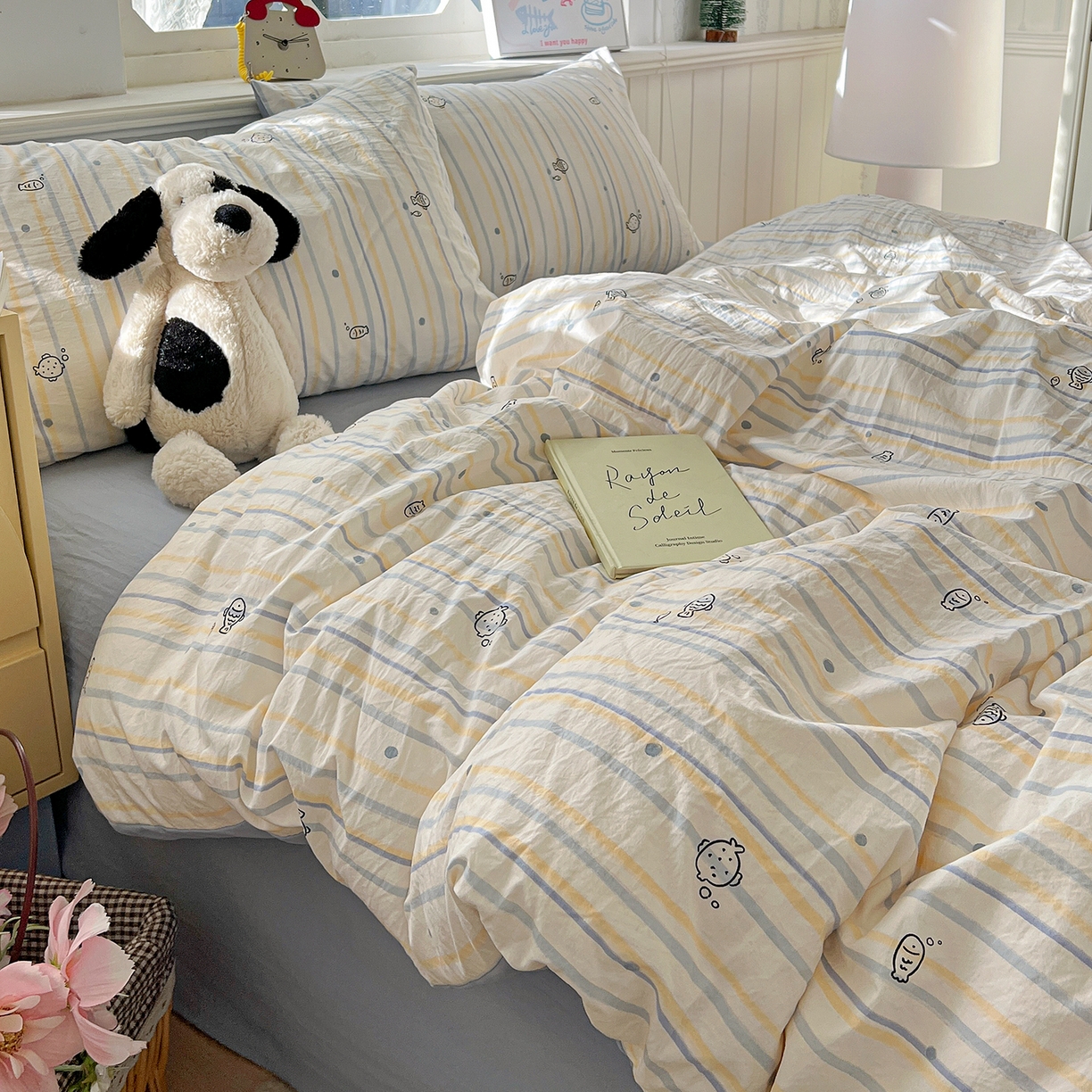 91家纺网 家纺一手货源 找家纺 凯洛奇 2026新款A类仿棉四件套古法水洗棉小清新印花四件套单被套系列 畅游海洋