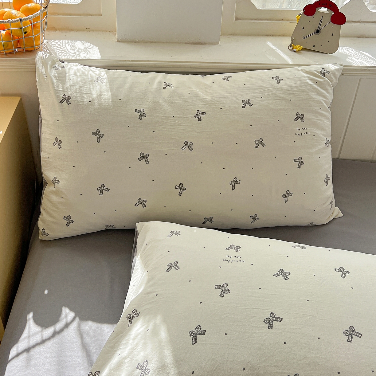 91家纺网 家纺一手货源 找家纺 凯洛奇 2026新款A类仿棉四件套古法水洗棉小清新印花四件套单被套系列 黑色蝴蝶结