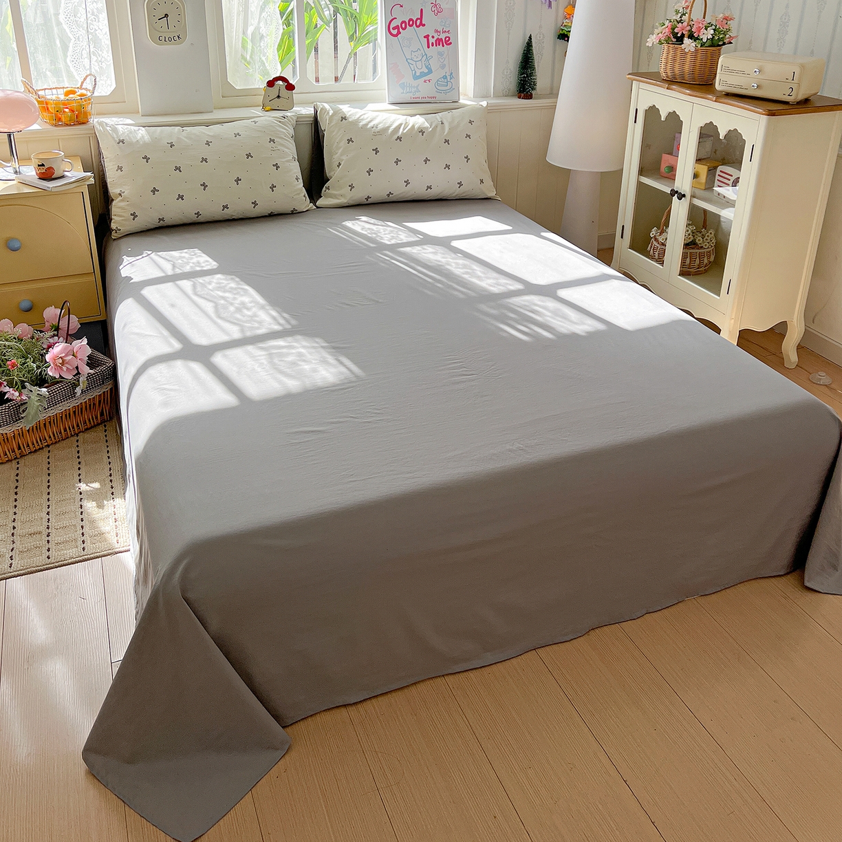 91家纺网 家纺一手货源 找家纺 凯洛奇 2026新款A类仿棉四件套古法水洗棉小清新印花四件套单被套系列 黑色蝴蝶结