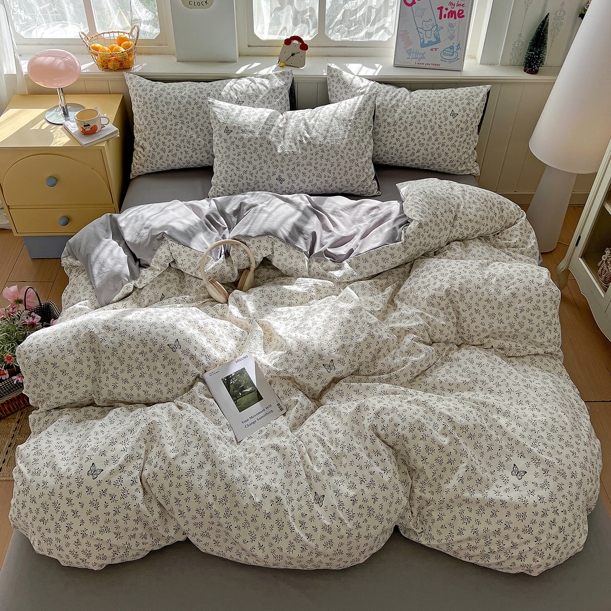 91家纺网 家纺一手货源 找家纺 凯洛奇 2026新款A类仿棉四件套古法水洗棉小清新印花四件套单被套系列 花菲