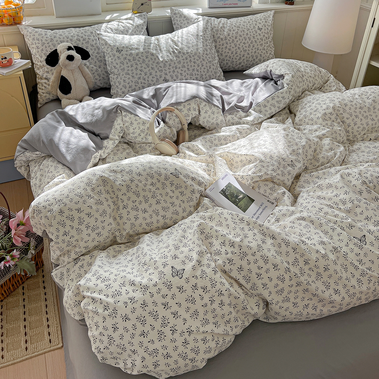 91家纺网 家纺一手货源 找家纺 凯洛奇 2026新款A类仿棉四件套古法水洗棉小清新印花四件套单被套系列 花菲