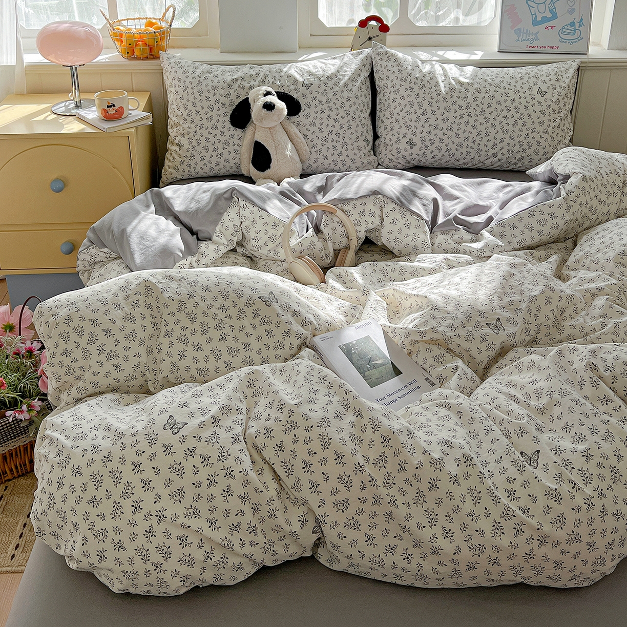 91家纺网 家纺一手货源 找家纺 凯洛奇 2026新款A类仿棉四件套古法水洗棉小清新印花四件套单被套系列 花菲