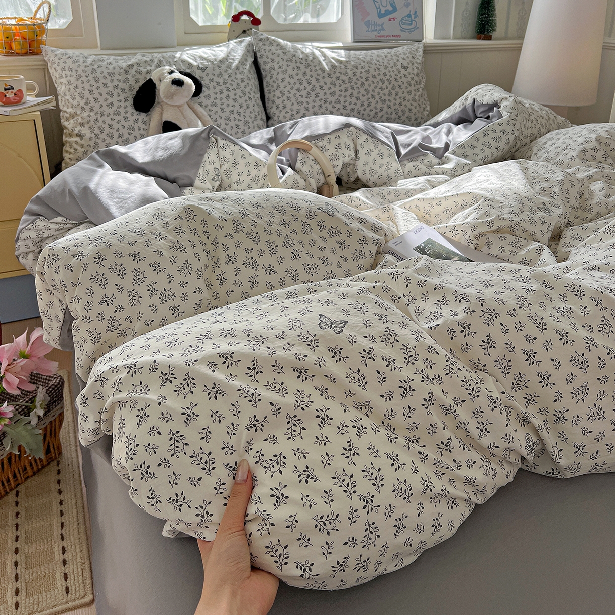 91家纺网 家纺一手货源 找家纺 凯洛奇 2026新款A类仿棉四件套古法水洗棉小清新印花四件套单被套系列 花菲