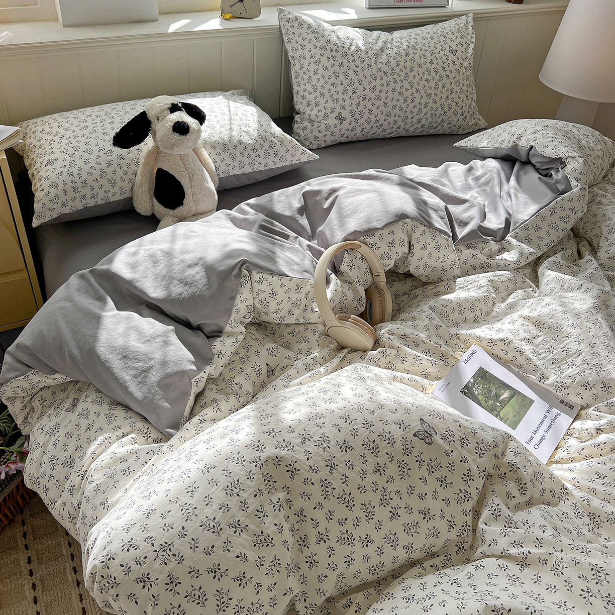 91家纺网 家纺一手货源 找家纺 凯洛奇 2026新款A类仿棉四件套古法水洗棉小清新印花四件套单被套系列 花菲